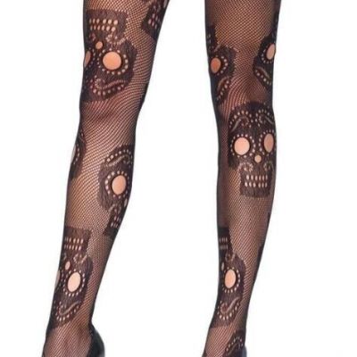 Black Sugar Skull Gothic Fishnet Pantyhose Tights